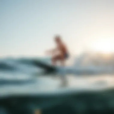 An action shot of a rider using a boogie board in the waves