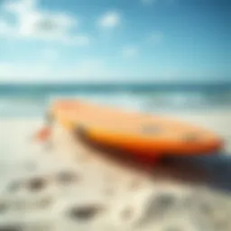 A vibrant boogie board on a sandy beach