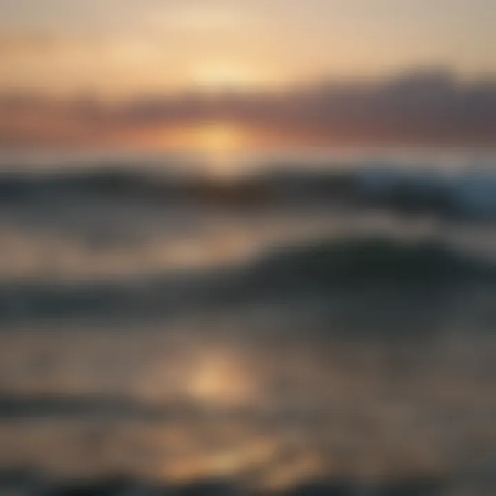 A tranquil view of the ocean at sunset