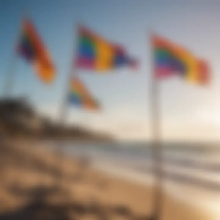 Colorful beach flags fluttering in the wind