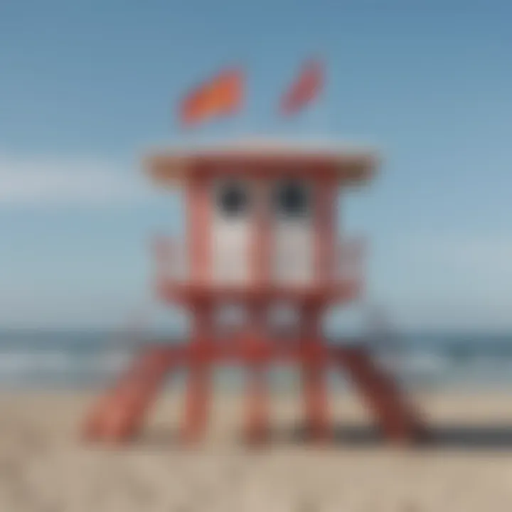 Lifeguard station with beach flags displayed