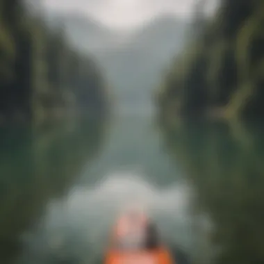 A serene lake with paddle boarders enjoying the water