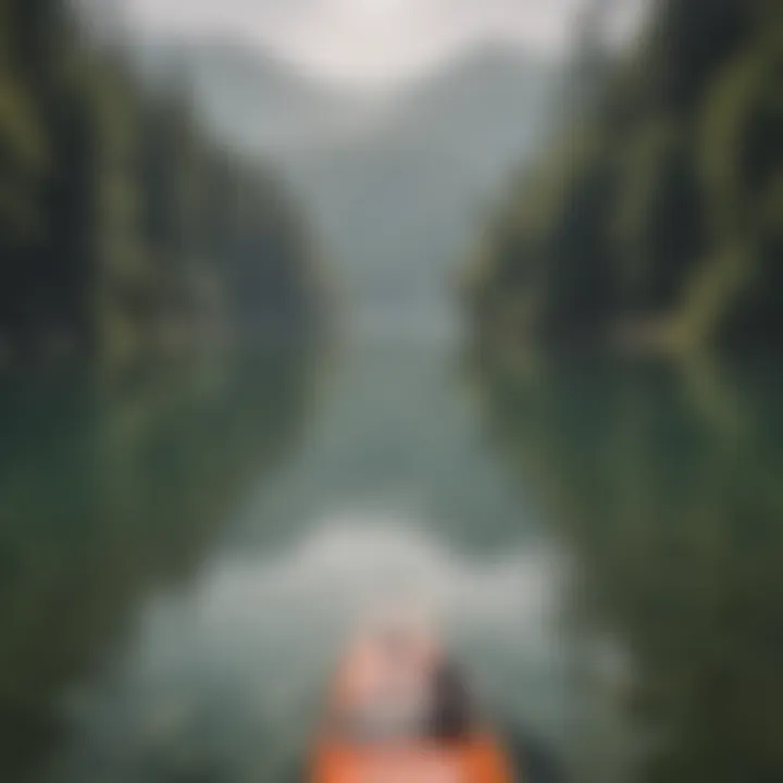 A serene lake with paddle boarders enjoying the water