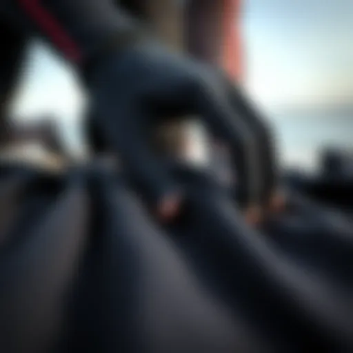 Detailed view of wetsuit material showcasing flexibility and durability