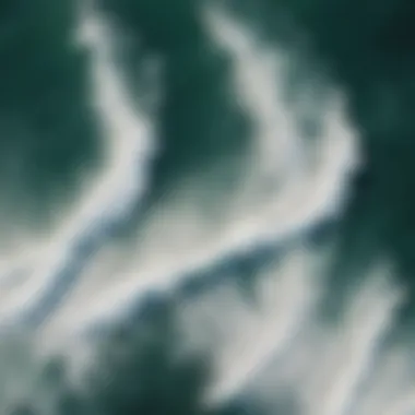 Aerial view of rip currents demonstrating their powerful movement in the ocean.