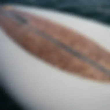 A close-up view of a hydrofoil surfboard showcasing its intricate design and construction.