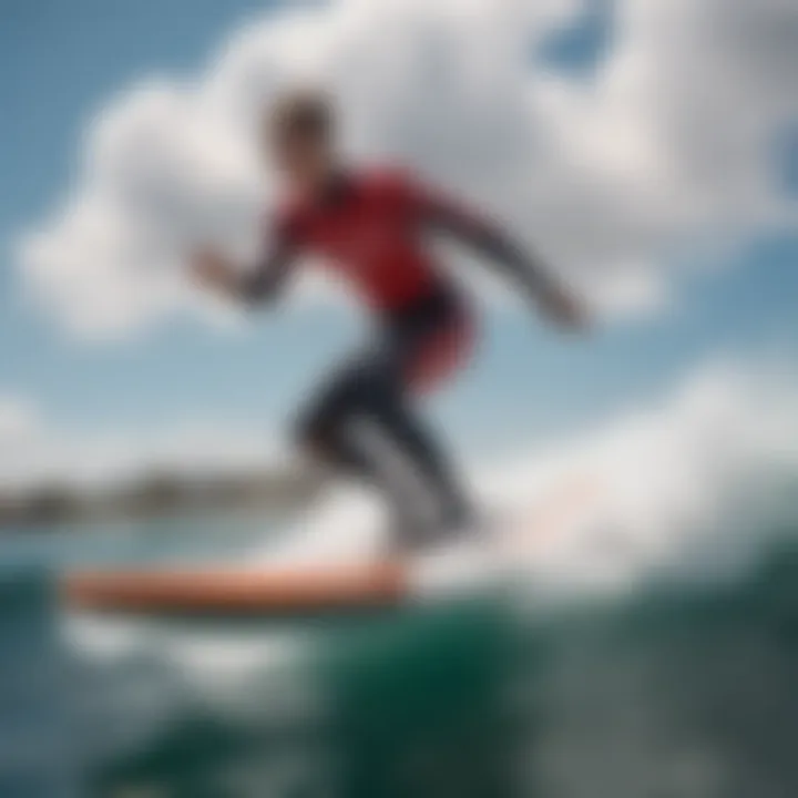 A skilled rider maneuvering a hydrofoil surfboard, demonstrating the balance and skills needed for the sport.