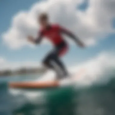 Mastering Hydrofoil Surfboarding Skills A skilled rider maneuvering a hydrofoil surfboard, demonstrating the balance and skills needed for the sport.
