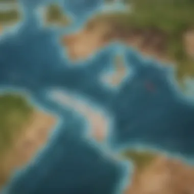 Historical Routes Influenced by Trade Winds Map highlighting significant historical routes influenced by trade winds