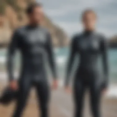 Different Wetsuit Styles for Watersports Illustration of various wetsuit styles for different watersports
