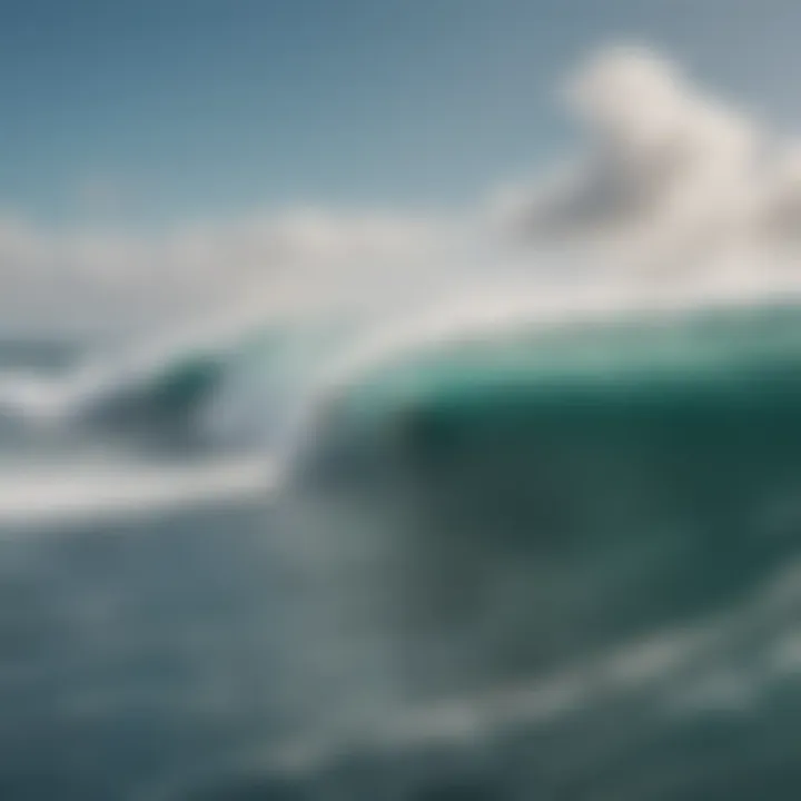 An aerial view of surfers catching waves influenced by wind direction.