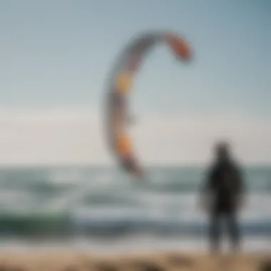 A kitesurfer checking wind conditions before taking off