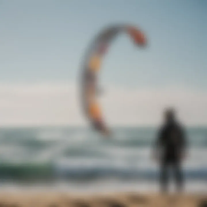 A kitesurfer checking wind conditions before taking off