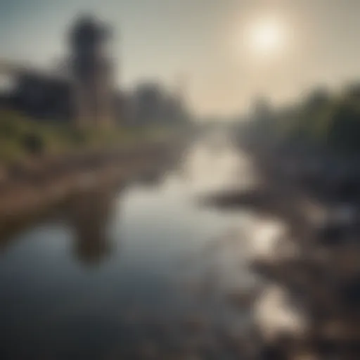 Polluted river reflecting industrial waste