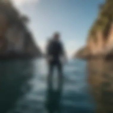 Preparing for Underwater Adventures A picturesque coastal scene with a diver preparing for a dive