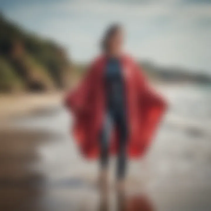 A changing poncho being used at the beach, highlighting its practical features.