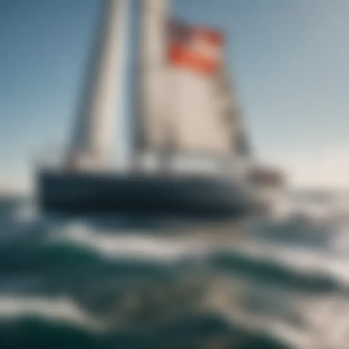 A yacht in action with flags hoisted during a race